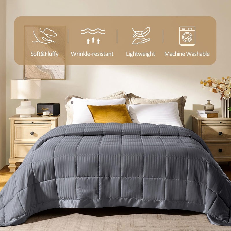 downluxe King Size Blanket with Satin Trim, Lightweight Down Alternative King Blanket for All Season, Machine Washable (Grey, 108 x 90 Inch) - Image 2